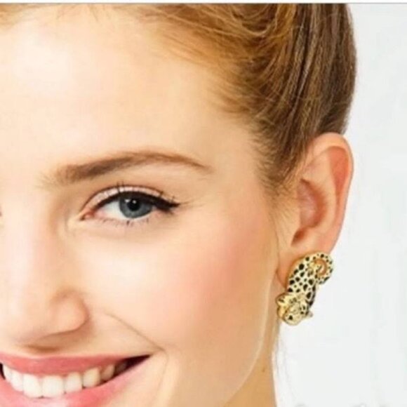 NEW LILLY PULITZER Leopard Post Earrings in Gold Metallic - Picture 2 of 7